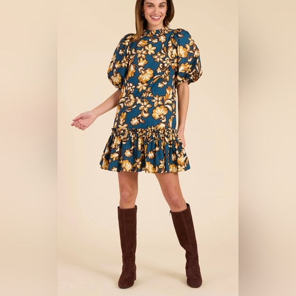 Tyler Boe Women's Small Sammy Grand Floral Dress Navy 100% Cotton With Pockets - Picture 2 of 10